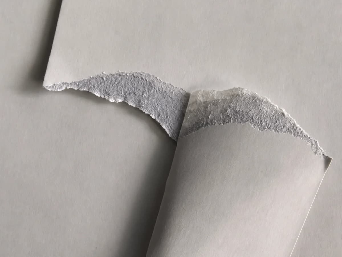 Two sheets of Black Core cardstock, one of them torn, revealing the grey core between the two white outer layers.